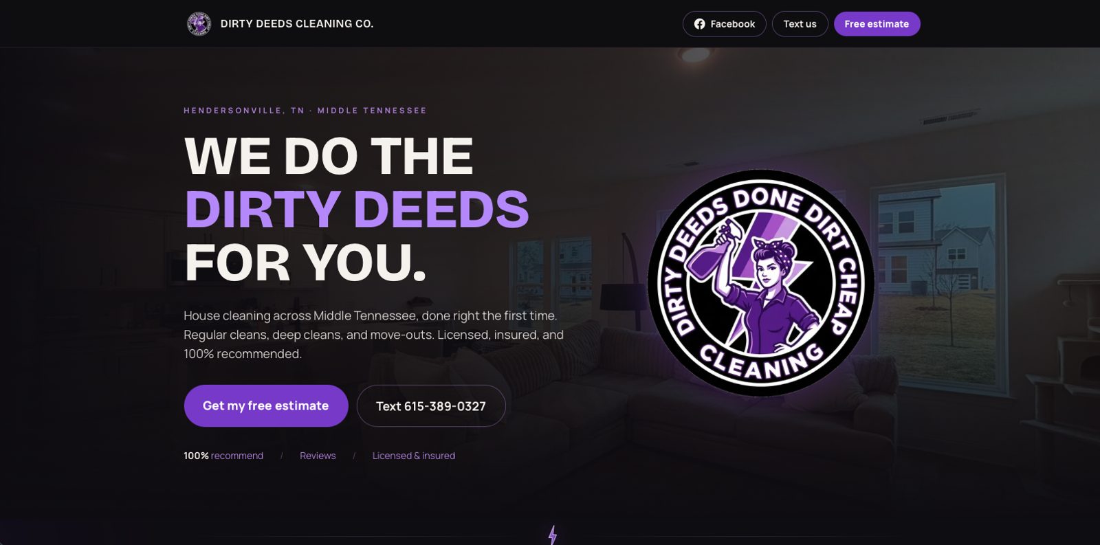 Dirty Deeds Cleaning website